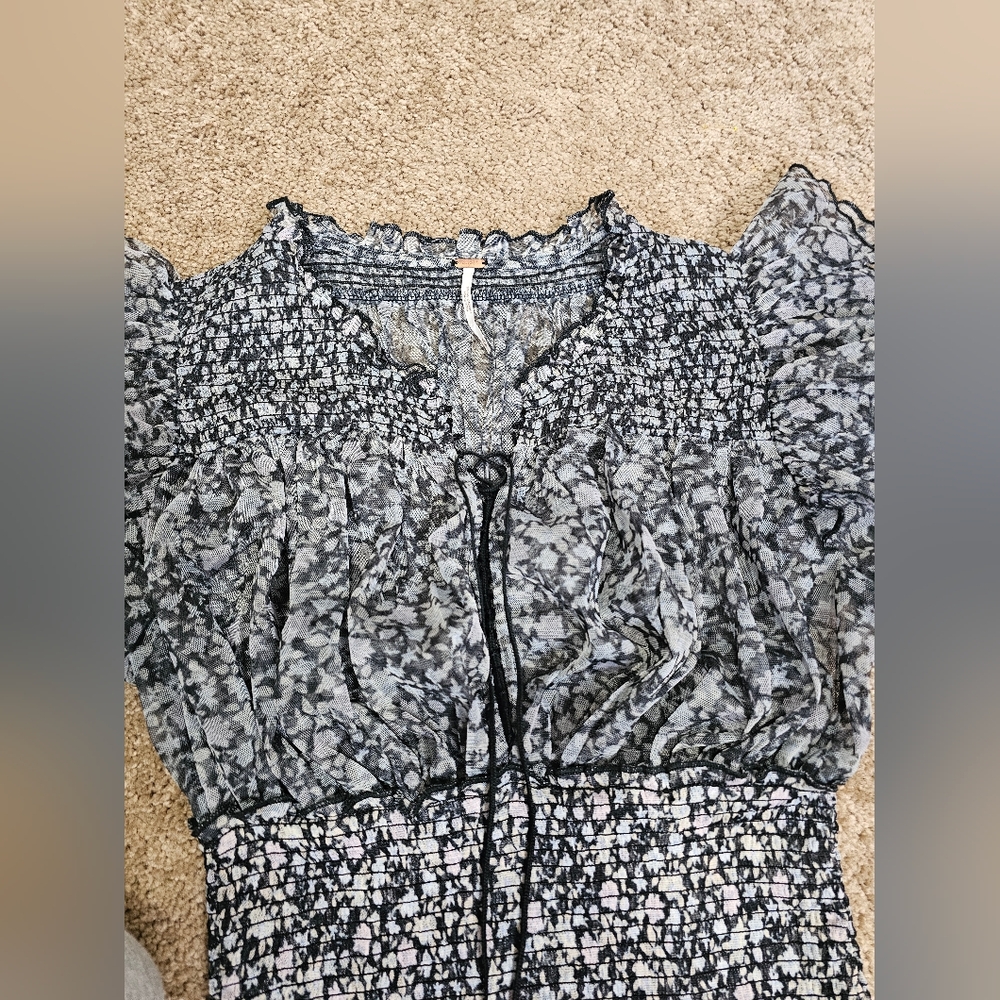Free People Black Floral Sheer Blouse - Picture 7 of 9